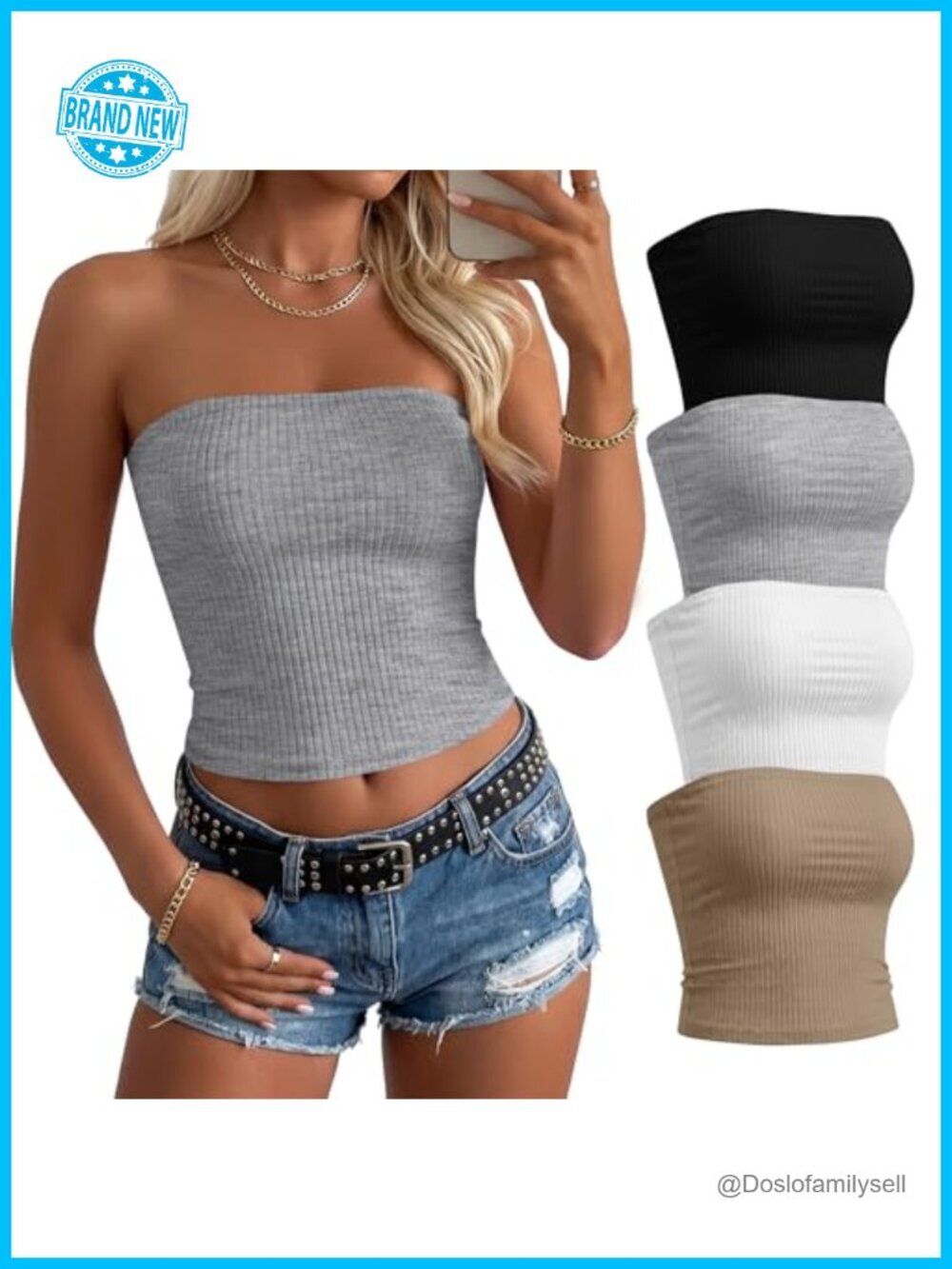 4 Pack Women's Cotton Tube Tops Strapless Ribbed Knit Backless Bandeau Summer
